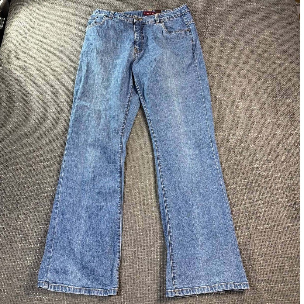 Nevada Flare Denim Jeans Womens 14 Blue Medium Wash Y2K 90s Bootcut Mid Rise